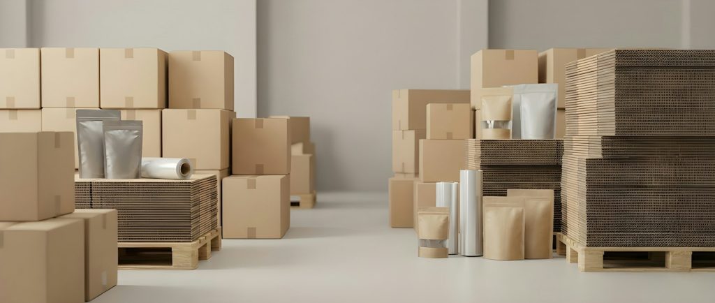 Cardboard boxes and packaging supplies ready for delivery