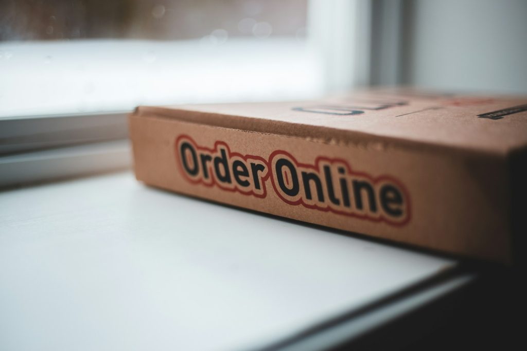 Shipping box labelled for an online order