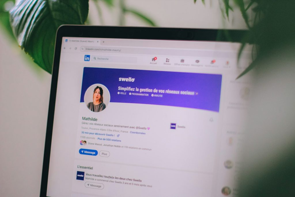 Professional social profile open on a laptop screen