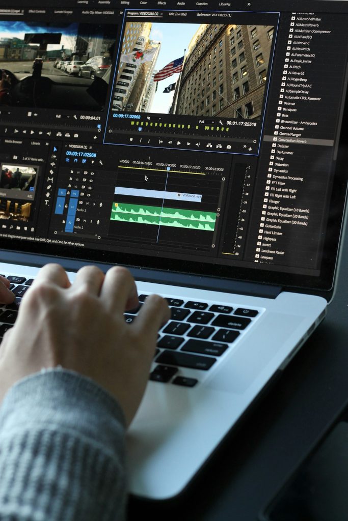 Video editing timeline on a laptop screen