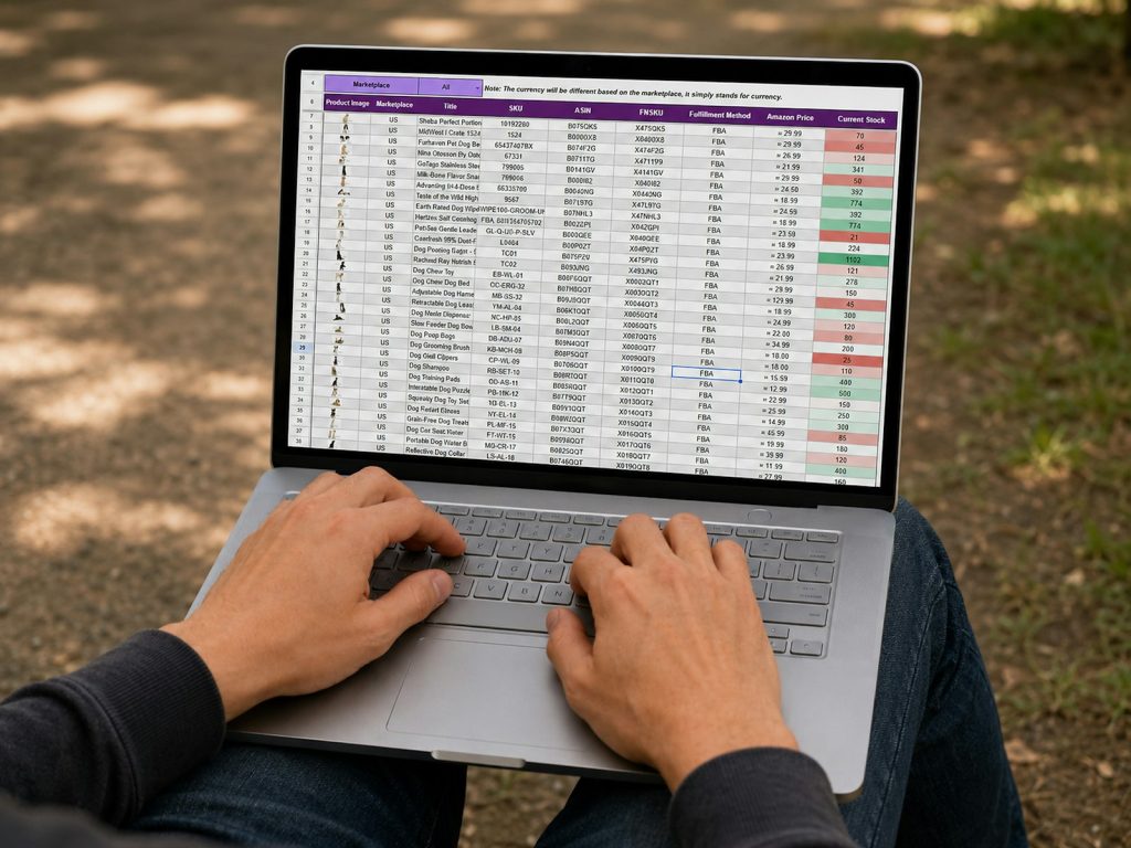 Person working on a spreadsheet on a laptop