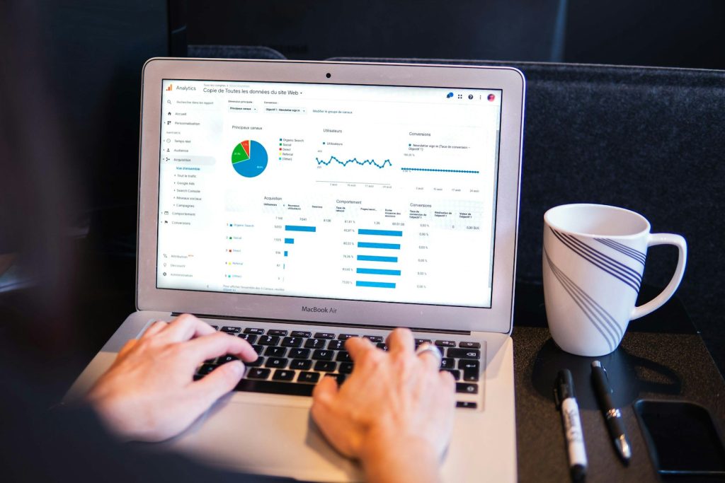 SEO analytics dashboard on a laptop