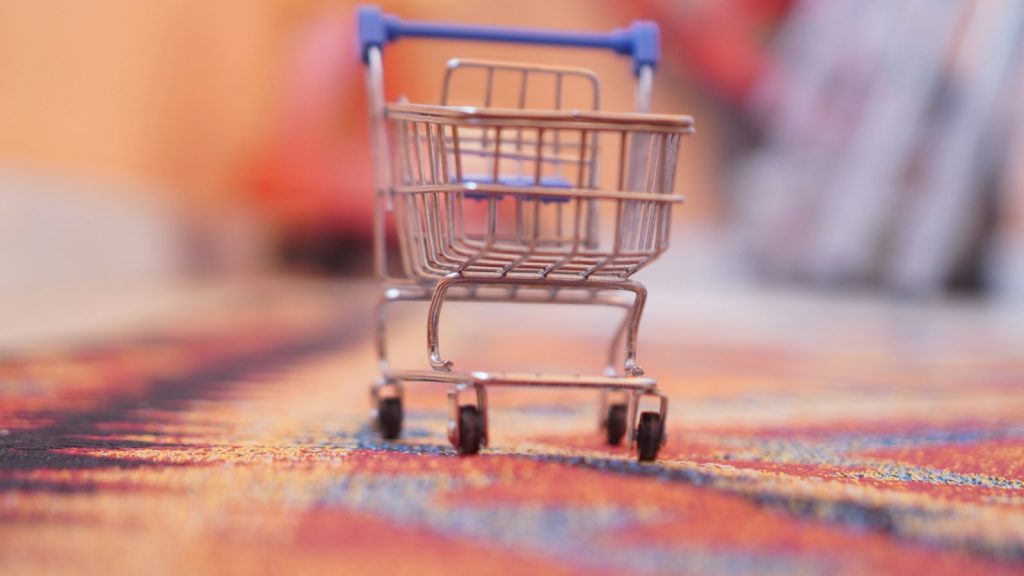 Miniature shopping cart representing an online store