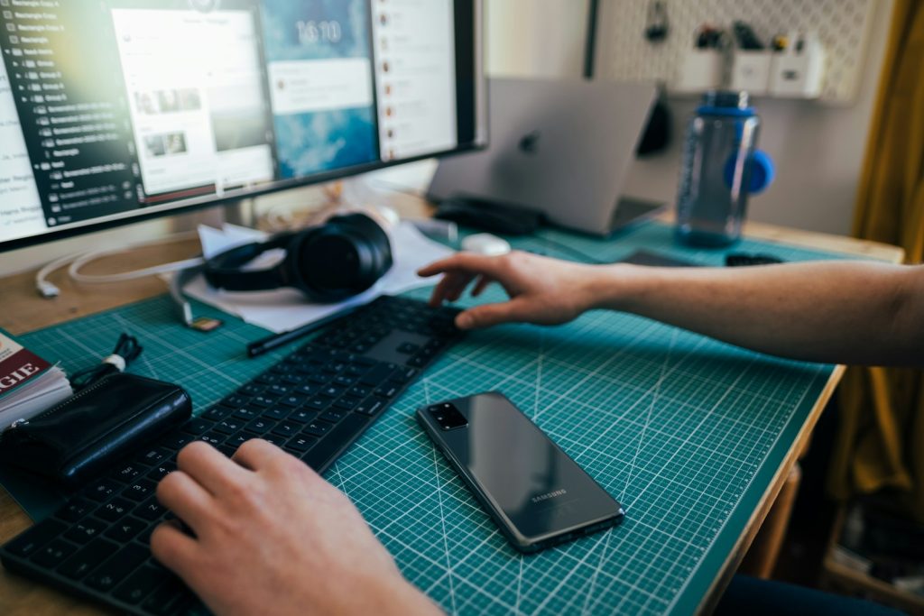 Reviewer testing a product at a desk
